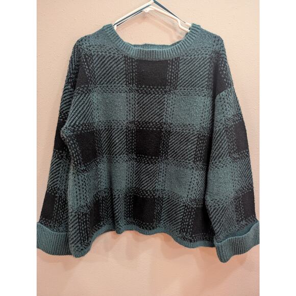 Cozy oversized sheavy green & black large checked sweater by Ana plus size XXL - Picture 1 of 9